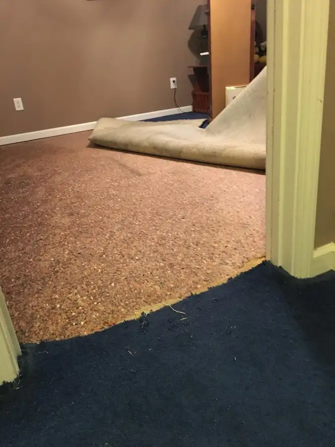 Carpet pad removal revealing water damage during Drying & Dehumidification in Escondido